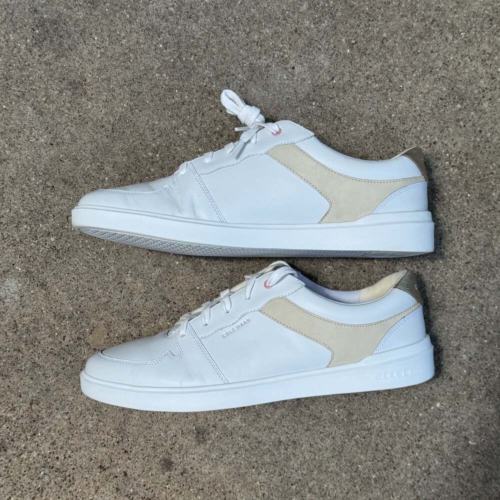 Cole Haan GrandPro Leather Sneakers White Gold Womens Size 10B Casual Shoes